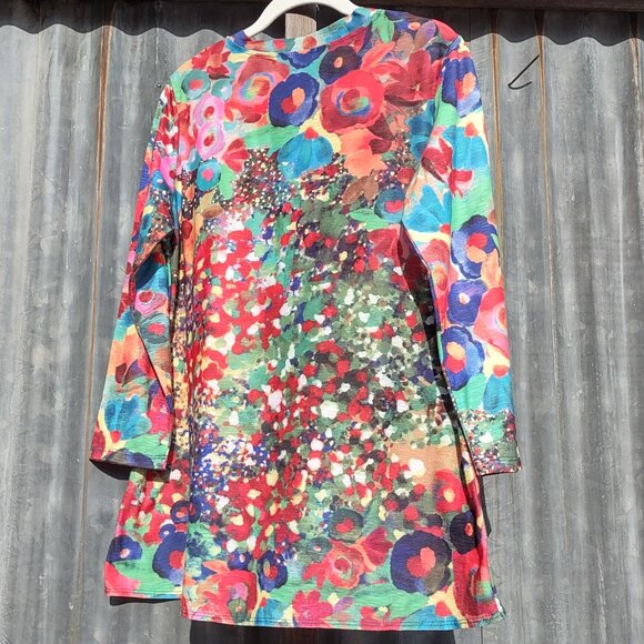 Jess and Jane Potpourri Floral Print Top Tulip Hem USA Boho Artsy Women's Small - Picture 3 of 8